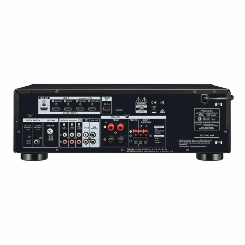 Πίσω πλευρά του ραδιοενισχυτή Pioneer VSX-534 σε μαύρο χρώμα